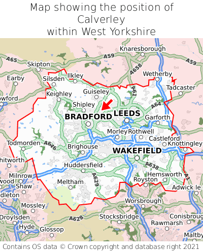 Map showing location of Calverley within West Yorkshire