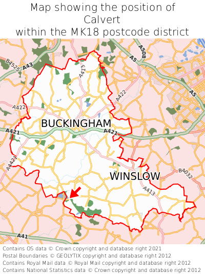 Map showing location of Calvert within MK18