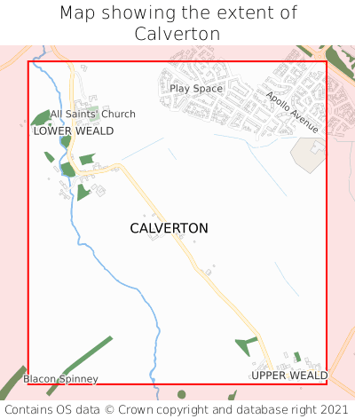 Map showing extent of Calverton as bounding box