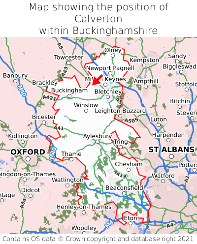 Map showing location of Calverton within Buckinghamshire