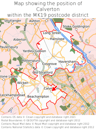 Map showing location of Calverton within MK19
