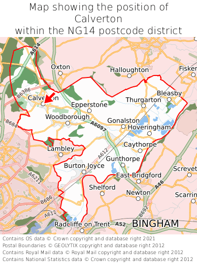 Map showing location of Calverton within NG14