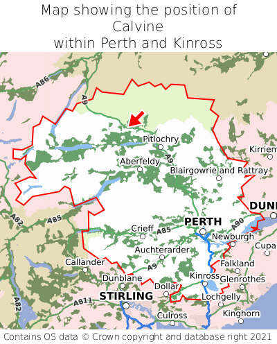 Map showing location of Calvine within Perth and Kinross