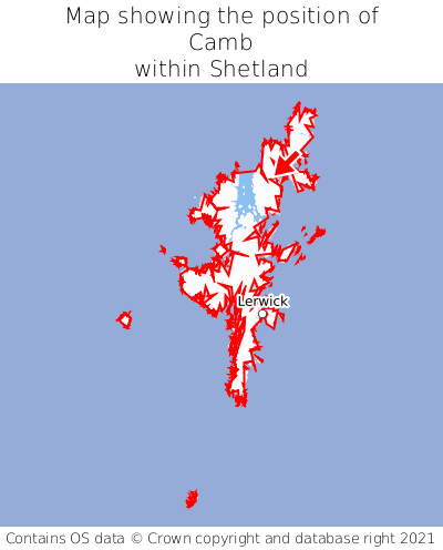 Map showing location of Camb within Shetland