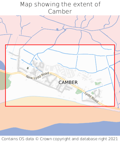 Map showing extent of Camber as bounding box