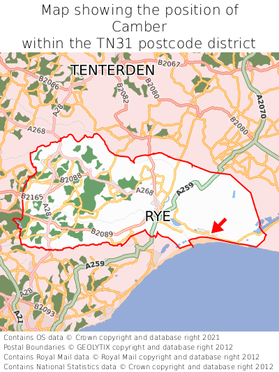 Map showing location of Camber within TN31