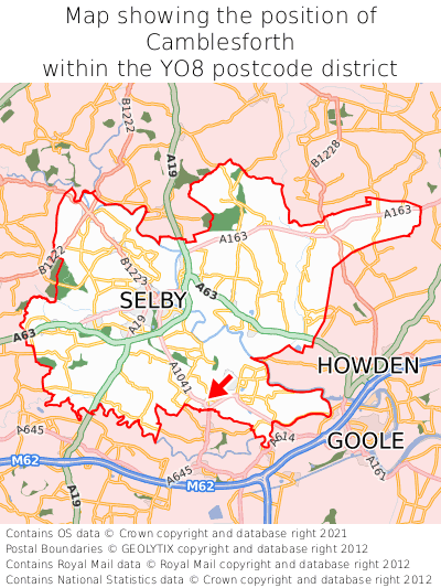Map showing location of Camblesforth within YO8