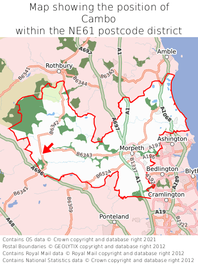 Map showing location of Cambo within NE61