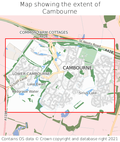 Map showing extent of Cambourne as bounding box