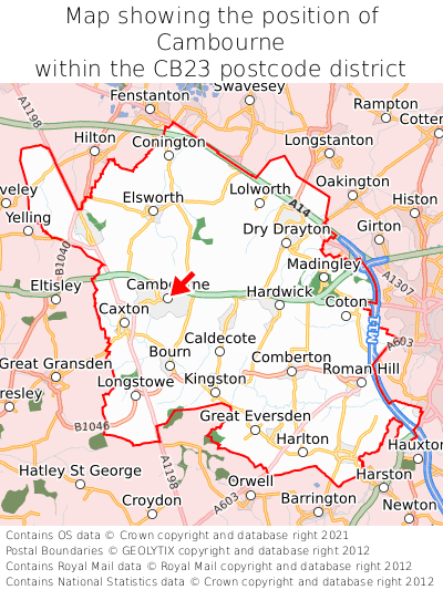 Map showing location of Cambourne within CB23