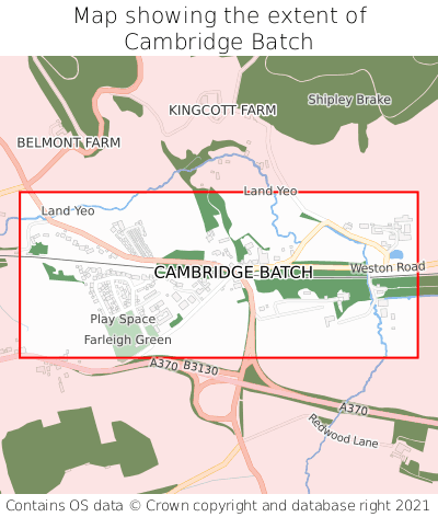 Map showing extent of Cambridge Batch as bounding box