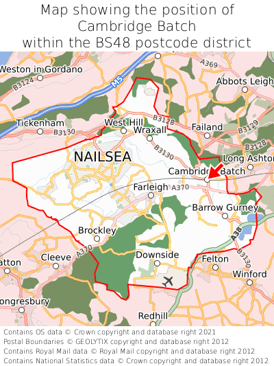 Map showing location of Cambridge Batch within BS48