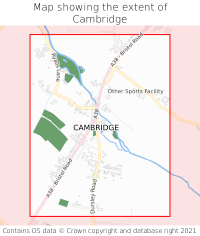Map showing extent of Cambridge as bounding box
