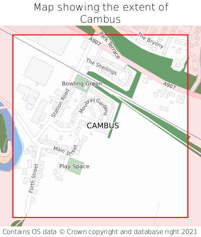 Map showing extent of Cambus as bounding box