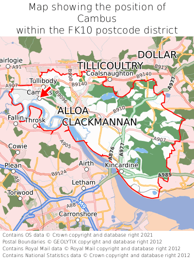 Map showing location of Cambus within FK10