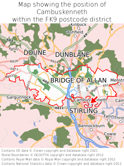 Map showing location of Cambuskenneth within FK9