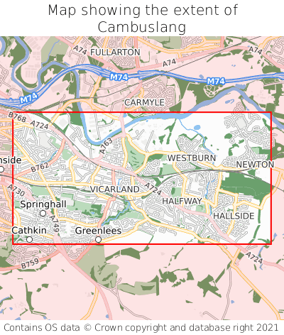 Map showing extent of Cambuslang as bounding box