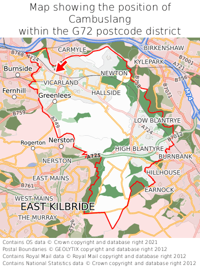 Map showing location of Cambuslang within G72