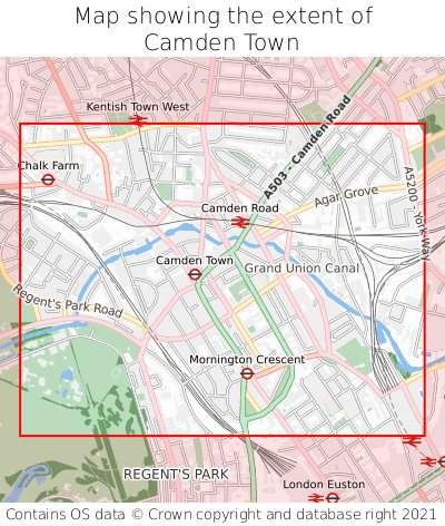 Map showing extent of Camden Town as bounding box