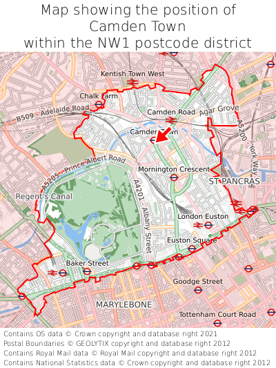 Map showing location of Camden Town within NW1