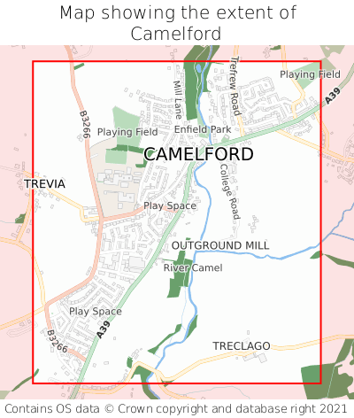 Map showing extent of Camelford as bounding box