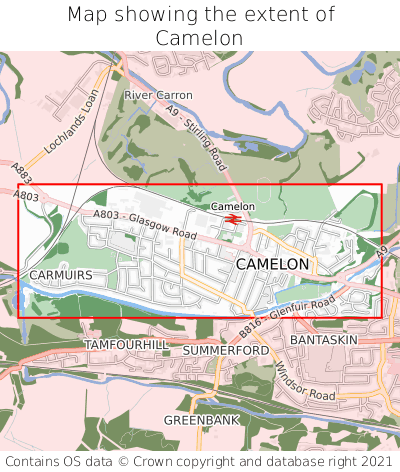 Map showing extent of Camelon as bounding box