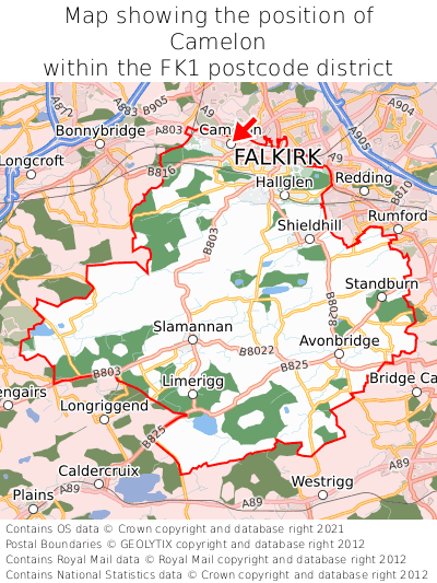 Map showing location of Camelon within FK1