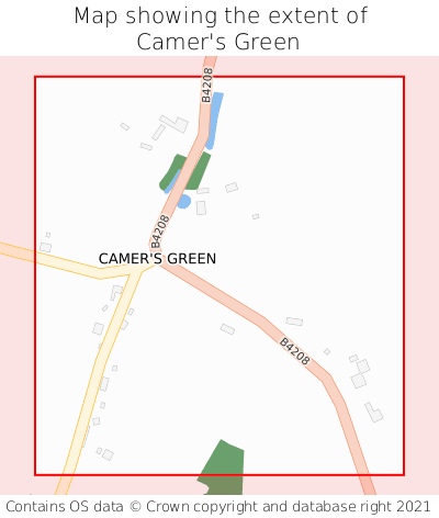 Map showing extent of Camer's Green as bounding box