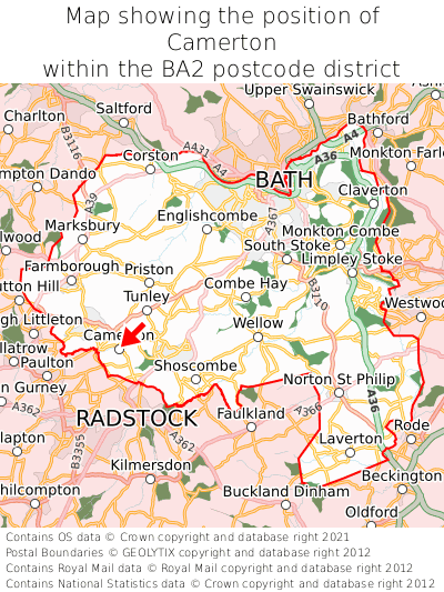 Map showing location of Camerton within BA2