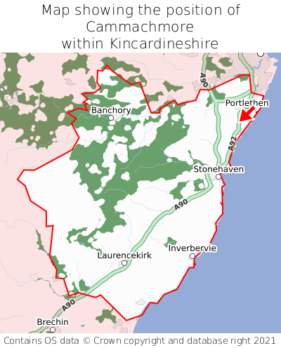 Map showing location of Cammachmore within Kincardineshire