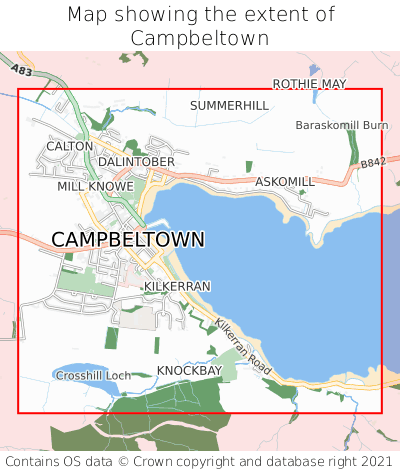 Map showing extent of Campbeltown as bounding box