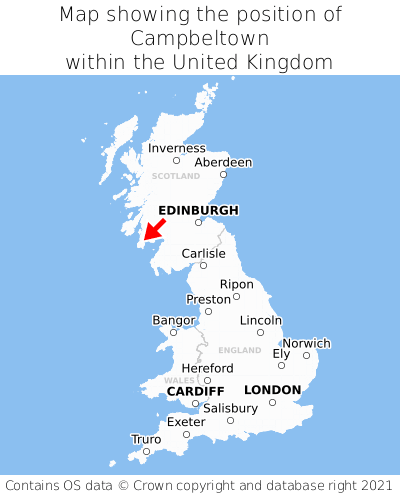 Map showing location of Campbeltown within the UK