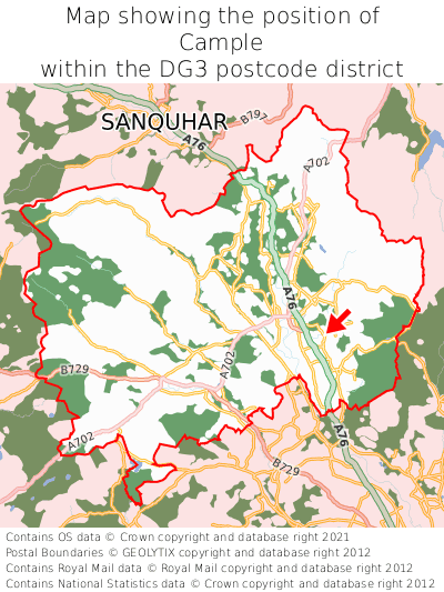 Map showing location of Cample within DG3