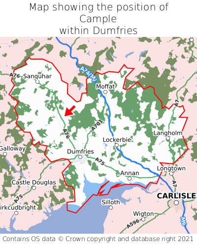 Map showing location of Cample within Dumfries