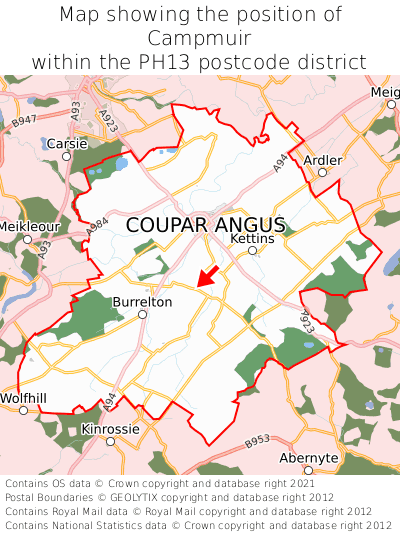 Map showing location of Campmuir within PH13