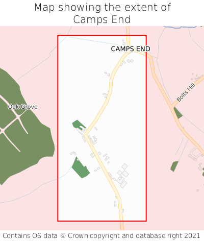 Map showing extent of Camps End as bounding box