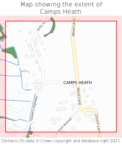 Map showing extent of Camps Heath as bounding box