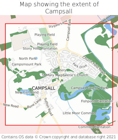 Map showing extent of Campsall as bounding box