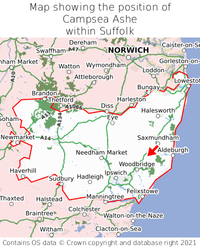 Map showing location of Campsea Ashe within Suffolk