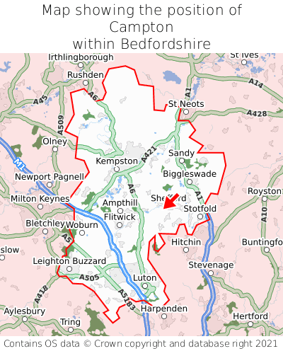 Map showing location of Campton within Bedfordshire