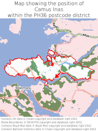 Map showing location of Camus Inas within PH36