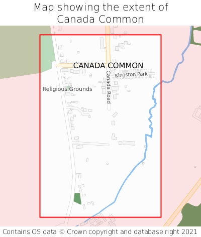 Map showing extent of Canada Common as bounding box