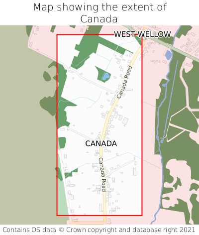 Map showing extent of Canada as bounding box