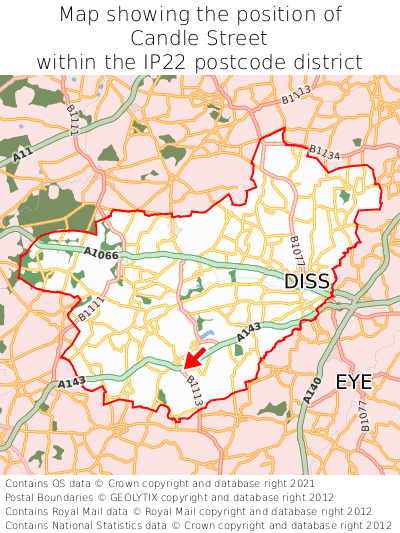 Map showing location of Candle Street within IP22
