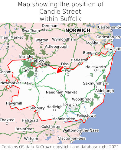 Map showing location of Candle Street within Suffolk