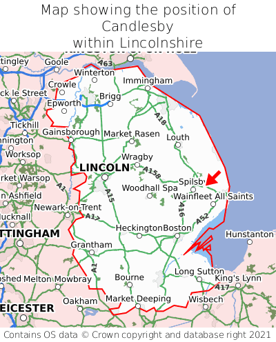 Map showing location of Candlesby within Lincolnshire