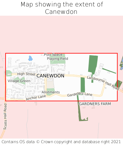 Map showing extent of Canewdon as bounding box