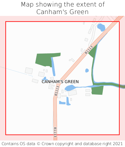 Map showing extent of Canham's Green as bounding box