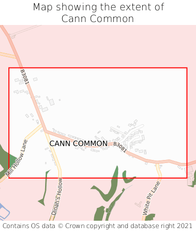 Map showing extent of Cann Common as bounding box