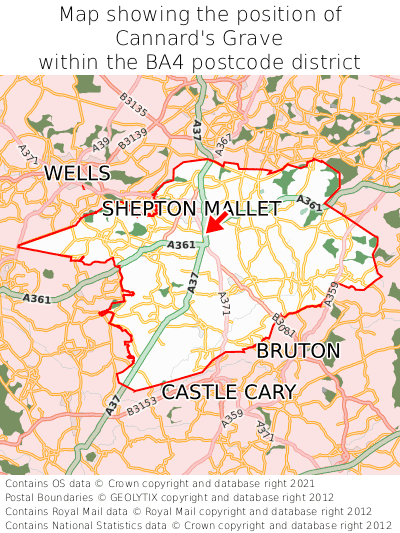 Map showing location of Cannard's Grave within BA4